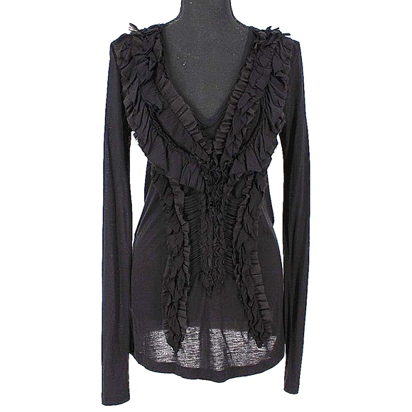 GIVENCHY Black Viscose/Silk Ruffle Layered V-Neck Long Sleeve Top size Small - Picture 1 of 6